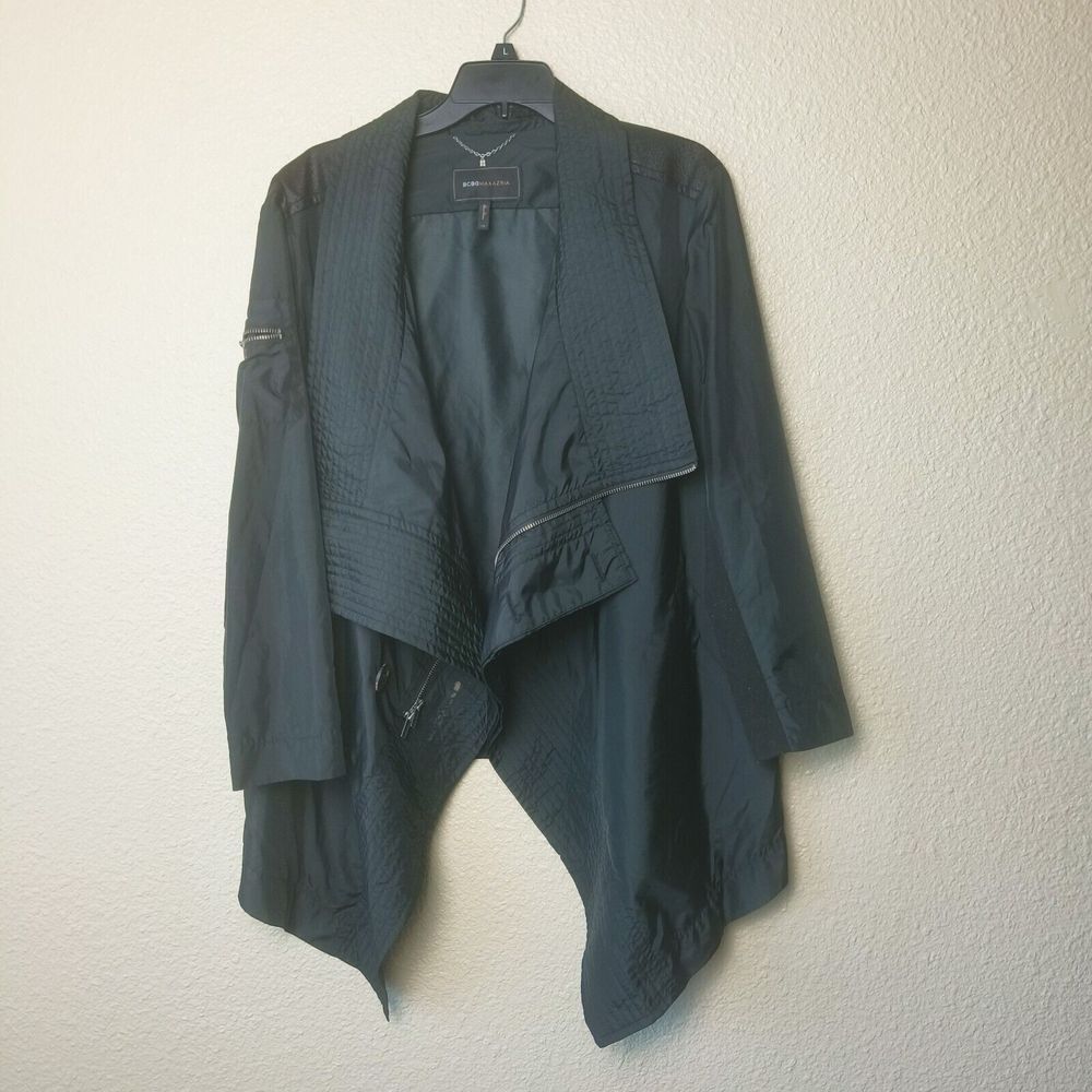 BCBGMAXAZRIA black draped jacket women size xs with light slim zipper